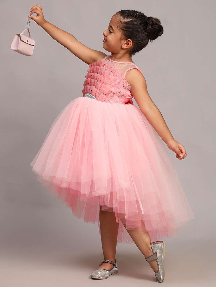 girls embellished round neck high low frock - 21709306 - Standard Image - 2