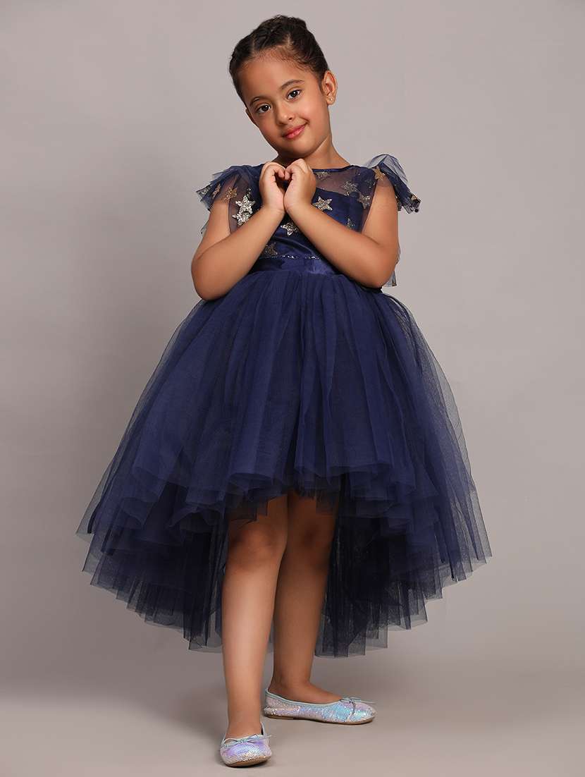 Girls Embellished Round Neck High Low  Frock