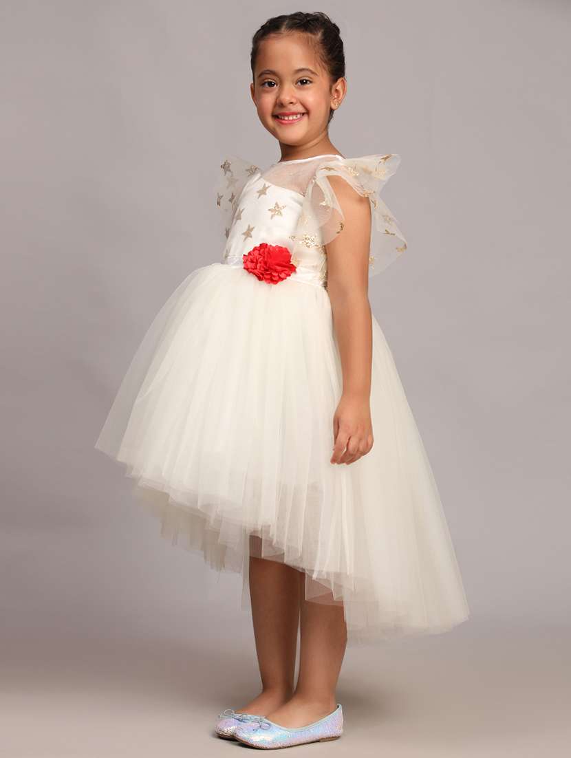 girls embellished round neck high low frock - 21709341 - Standard Image - 2