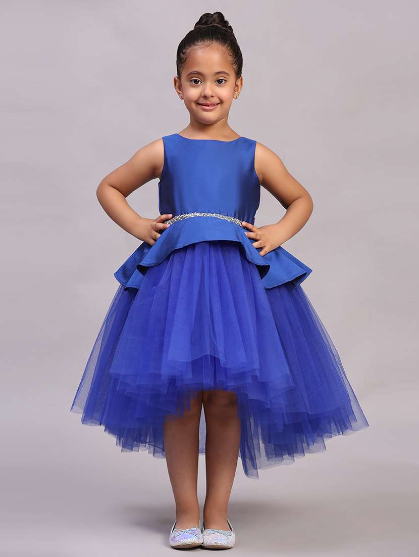 girls solid sleeveless high low frock