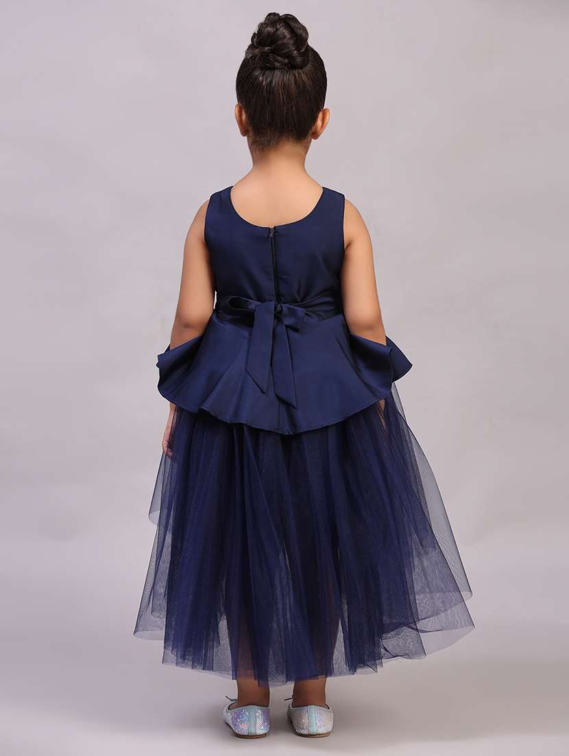 Girls Solid Sleeveless High Low Frock