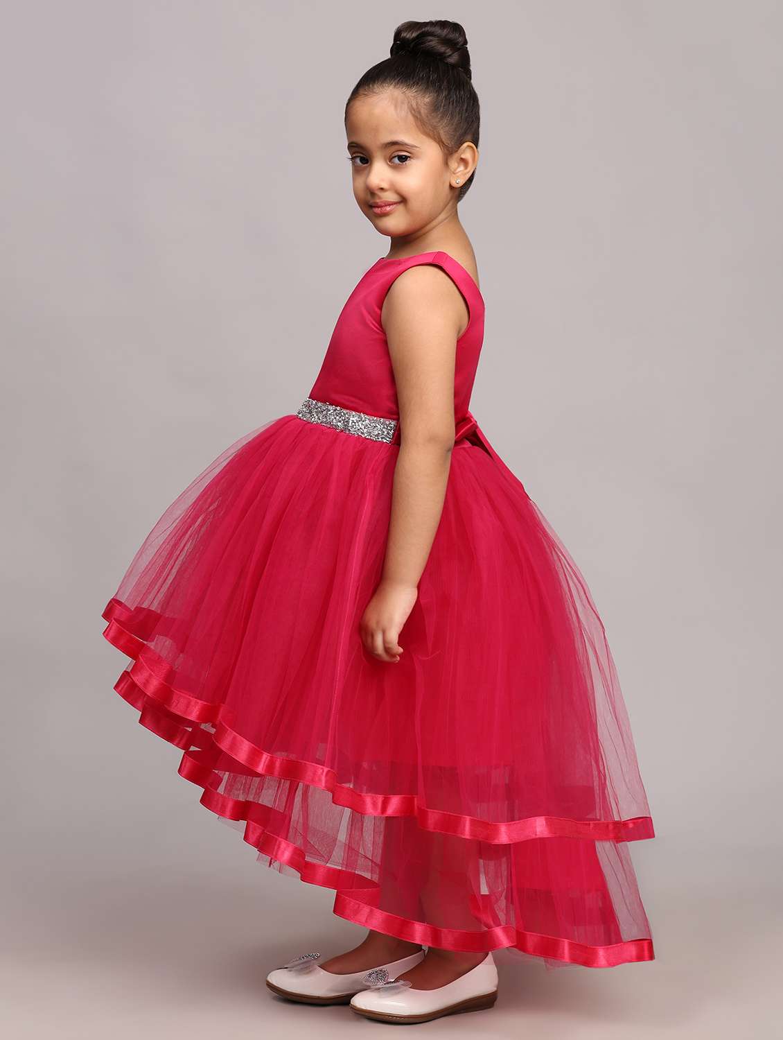 girls solid sleeveless high low frock - 21709356 -  Standard Image - 2