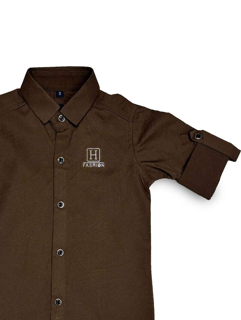 boys solid roll up sleeves shirt - 21709378 -  Standard Image - 2