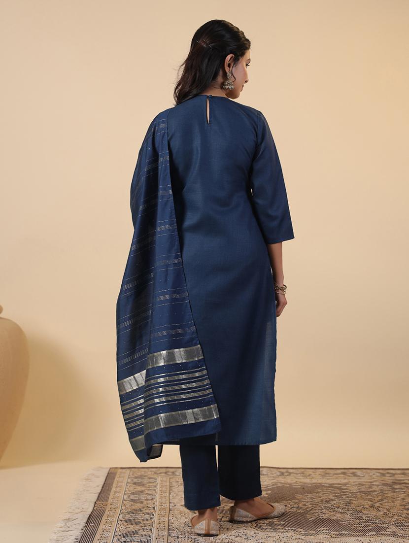 women three quarter sleeve kurta pant with dupatta set - 21709484 - Standard Image - 2