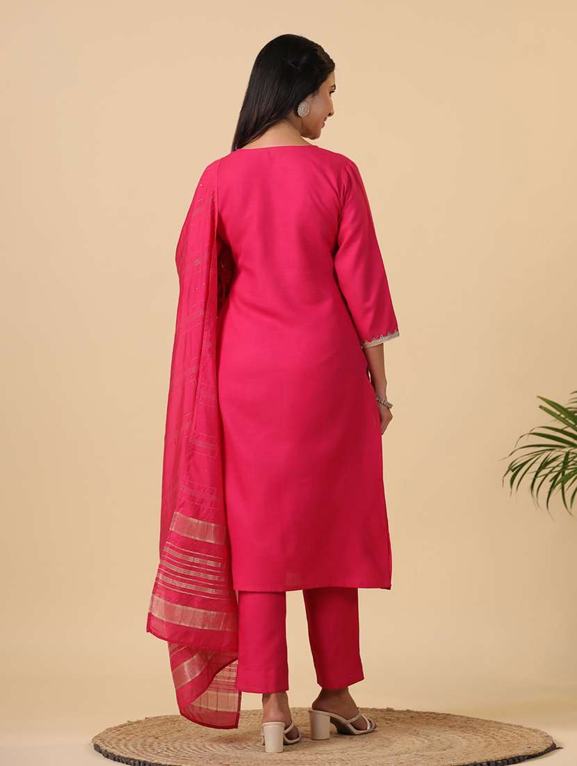 women three quarter sleeve kurta pant with dupatta set - 21709490 - Standard Image - 2