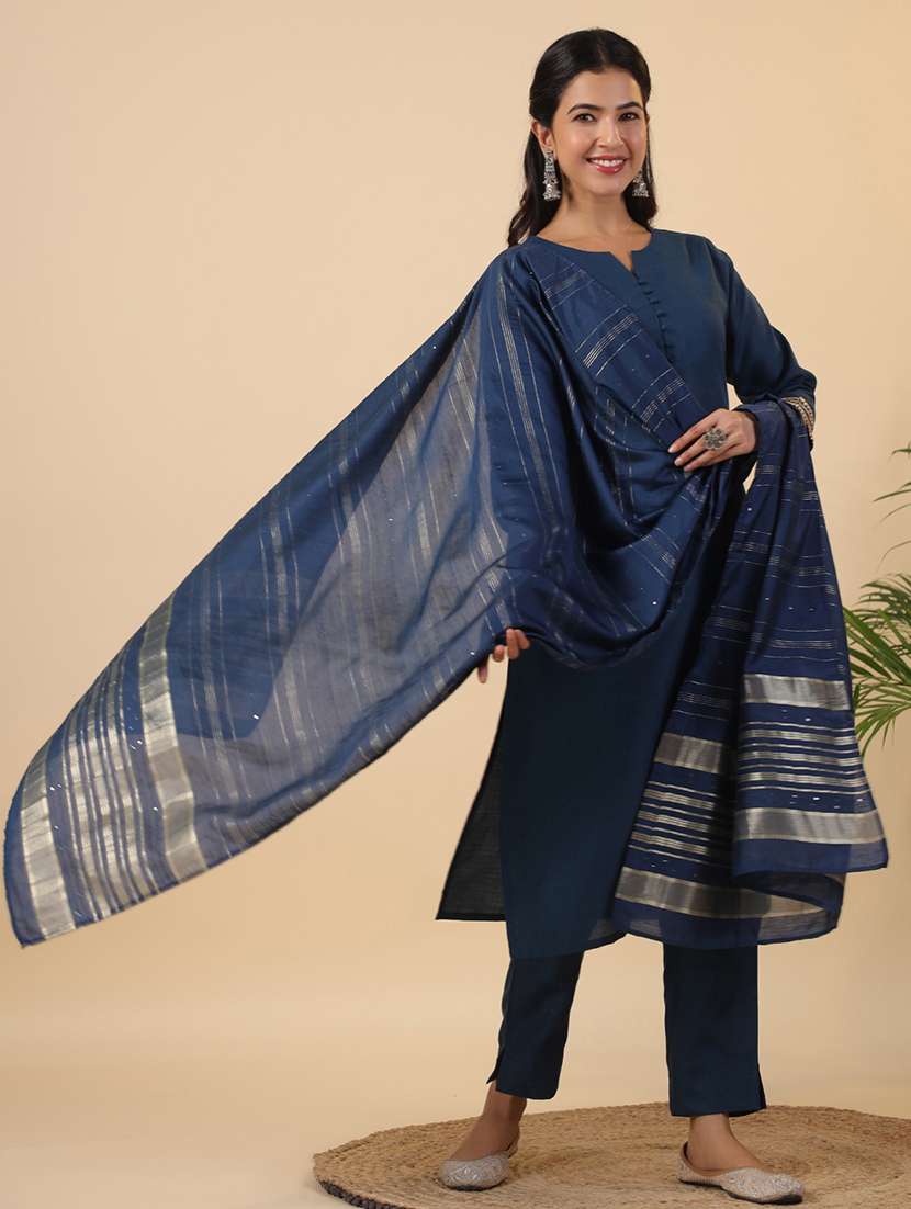 women three quarter sleeve kurta pant with dupatta set - 21709491 - Standard Image - 2