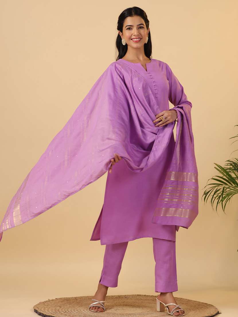 women three quarter sleeve kurta pant with dupatta set - 21709492 -  Standard Image - 2