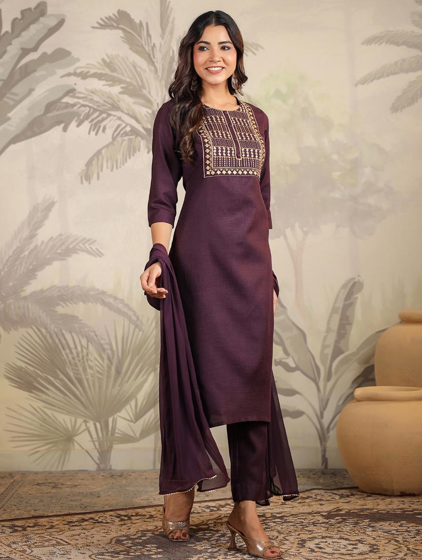 women three quarter sleeve kurta pant with dupatta set - 21709502 - Standard Image - 2