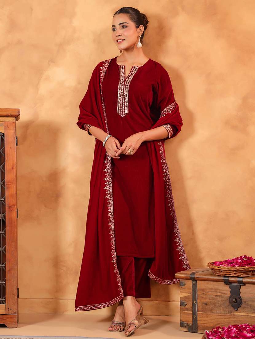 women three quarter sleeve kurta pant with dupatta set - 21709510 - Standard Image - 2