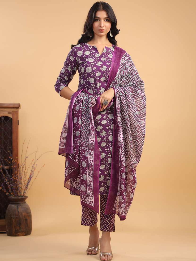 women three quarter sleeve kurta pant with dupatta set