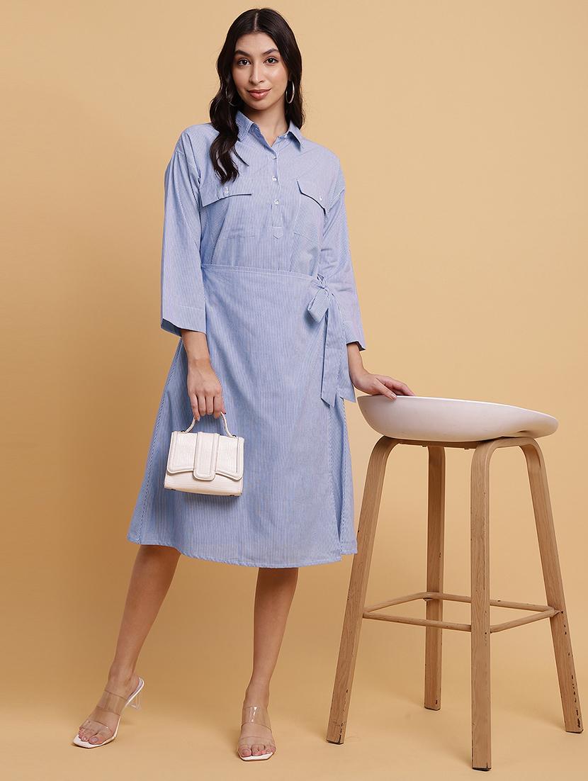 women striped collared wrap dress - 21709534 -  Zoom Image - 0