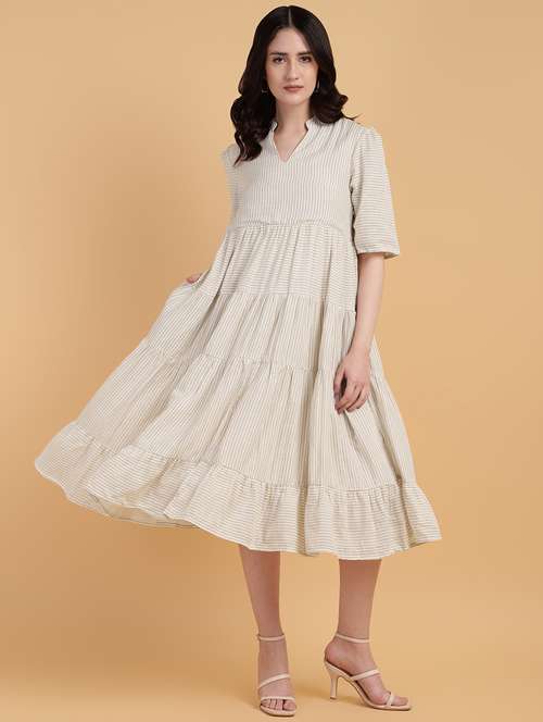 women checkered puff sleeves tiered dress - 21709544 -  Standard Image - 0