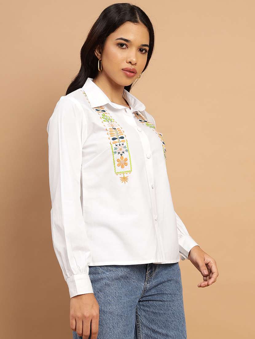 women embroidered collared puff sleeves shirt - 21709553 -  Zoom Image - 0
