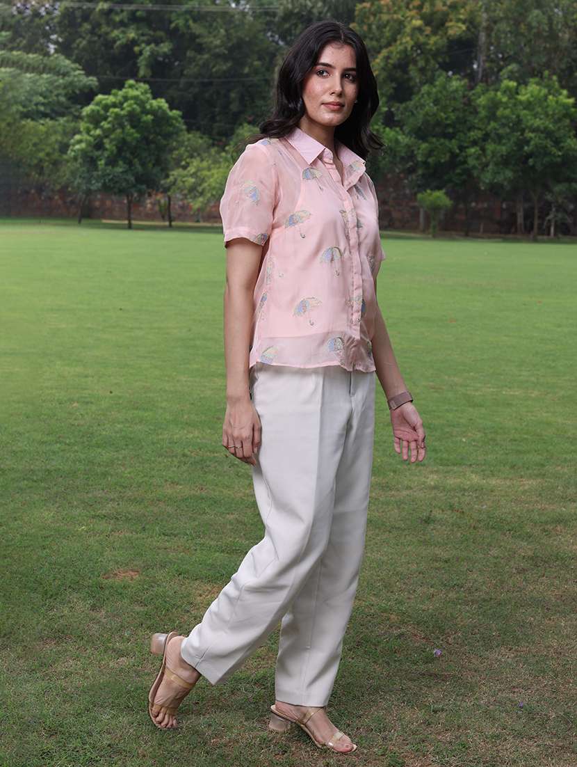 women embroidered collared regular shirt