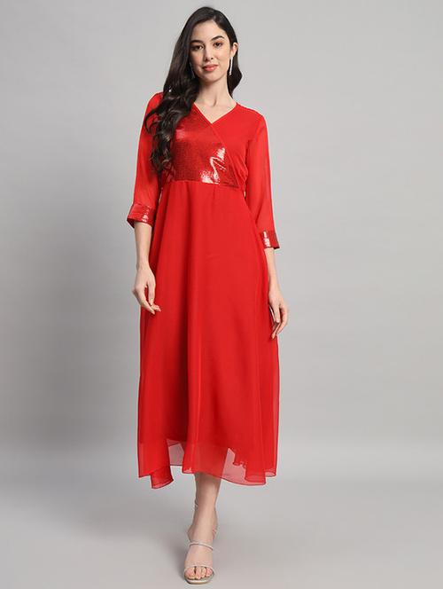 women sequined  overlap neck fit & flare dress - 21709703 -  Standard Image - 0