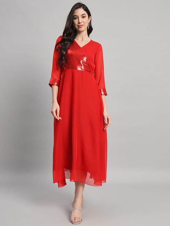 women sequined  overlap neck fit & flare dress - 21709703 -  Zoom Image - 0