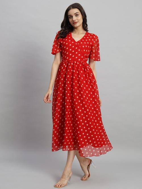 women polka doted puff sleeves fit & flare dress - 21709719 -  Standard Image - 0