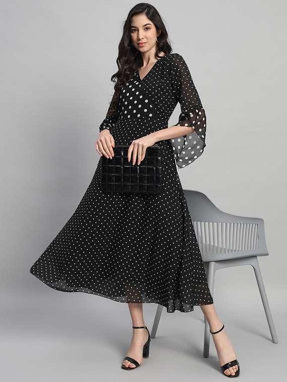 women polka doted bell sleeves a-line dress - 21709727 -  Zoom Image - 0
