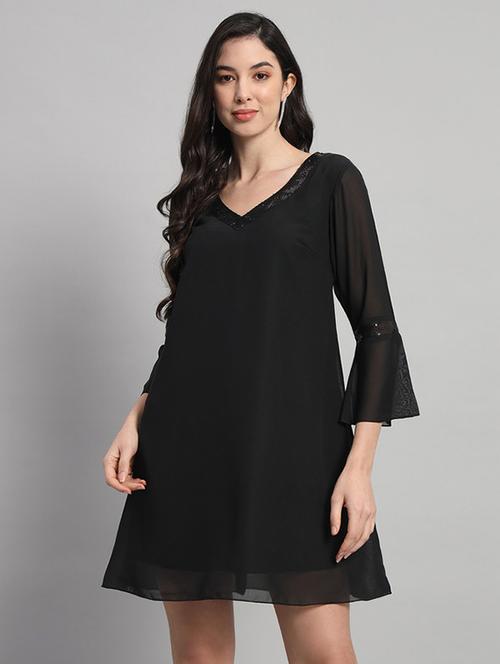 women solid bell sleeves a-line dress - 21709732 -  Standard Image - 0