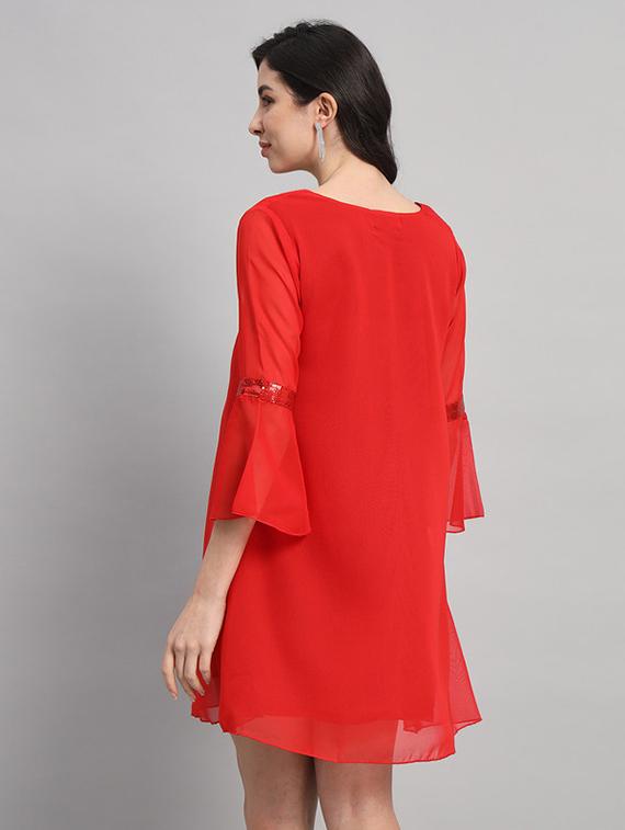 women solid bell sleeves a-line dress - 21709737 - Standard Image - 2