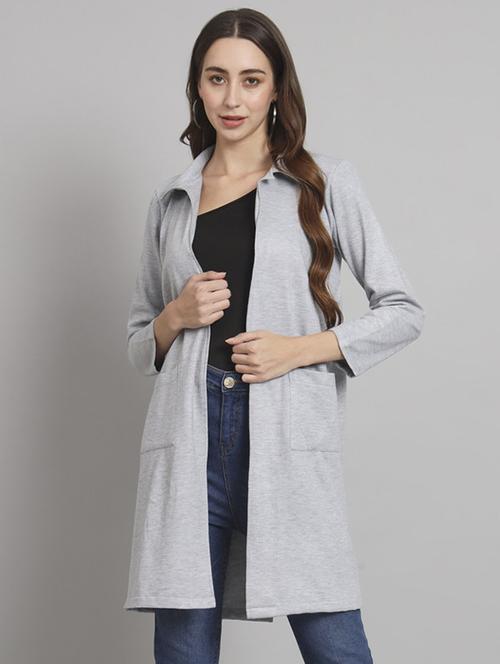 women solid collared long sleeves shrug - 21709740 -  Standard Image - 0