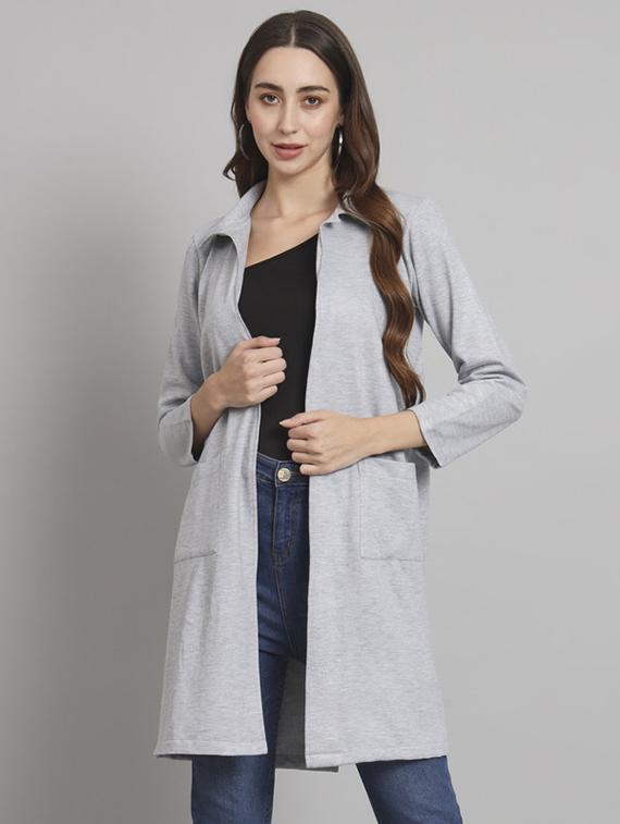 women solid collared long sleeves shrug - 21709740 -  Zoom Image - 0