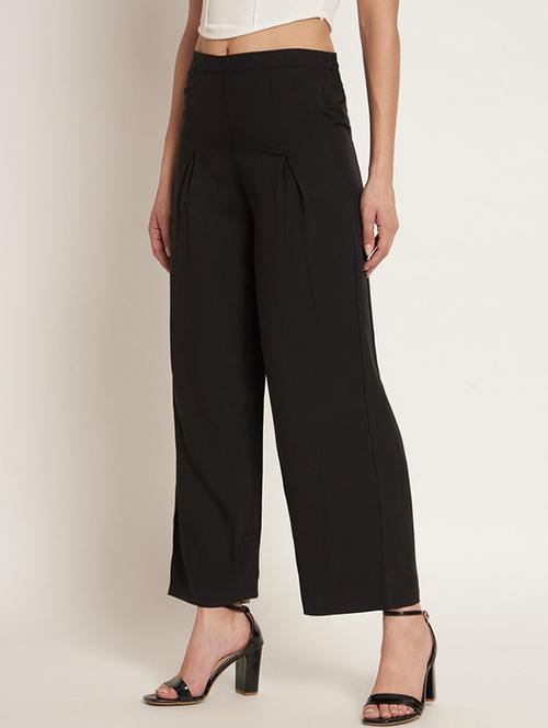 women solid high rise wide leg trouser - 21709755 - Standard Image - 0