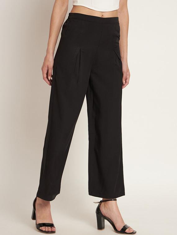 women solid high rise wide leg trouser - 21709755 - Standard Image - 2