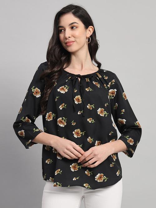 women floral print tie up neck regular top - 21709786 -  Standard Image - 0