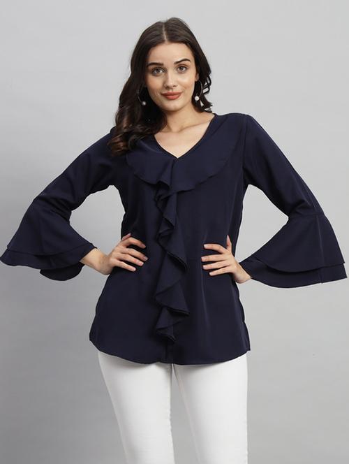 women solid bell sleeves regular top - 21709789 - Standard Image - 0