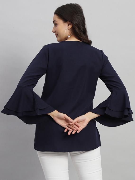 women solid bell sleeves regular top - 21709789 - Standard Image - 2