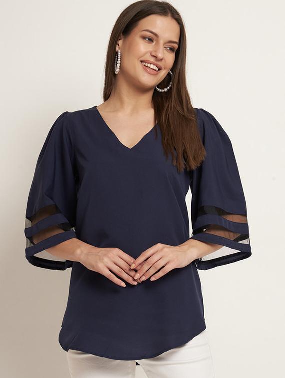 women solid puff sleeves regular top - 21709799 - Zoom Image - 0