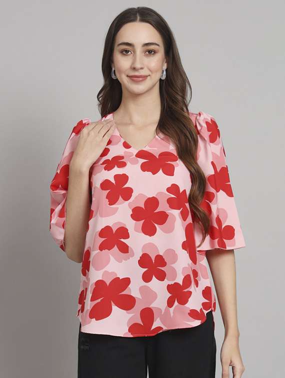 women floral print short sleeves regular top
