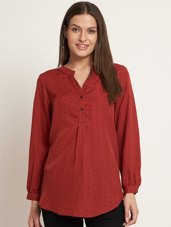 women printed mandarin neck regular top - 21709804 - Zoom Image - 0