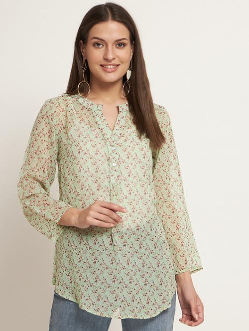 women printed mandarin neck regular top - 21709806 - Standard Image - 0