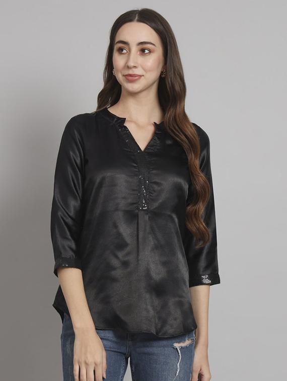 women solid mandarin neck regular top - 21709809 -  Zoom Image - 0