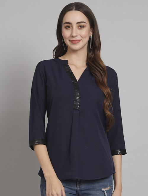 women solid mandarin neck regular top - 21709810 - Standard Image - 0