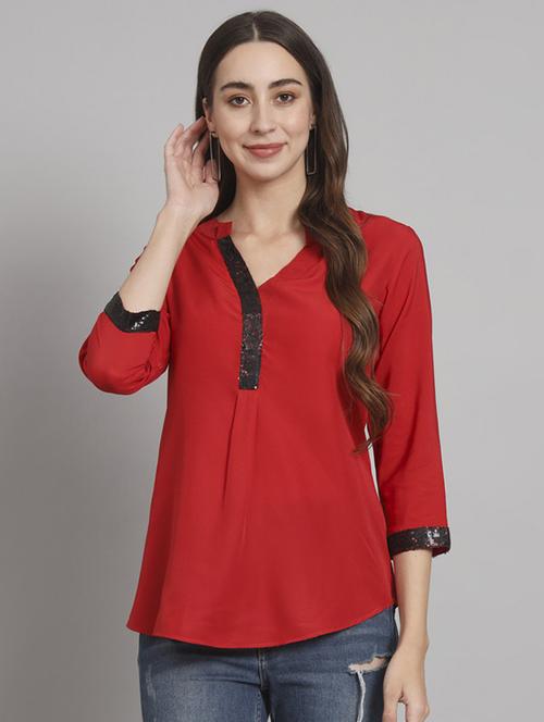 women solid mandarin neck regular top - 21709812 - Standard Image - 0
