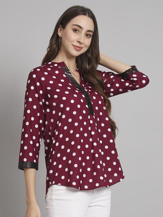 women polka doted mandarin neck regular top - 21709813 - Standard Image - 2