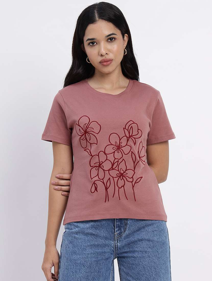 women embroidered short sleeves t-shirt