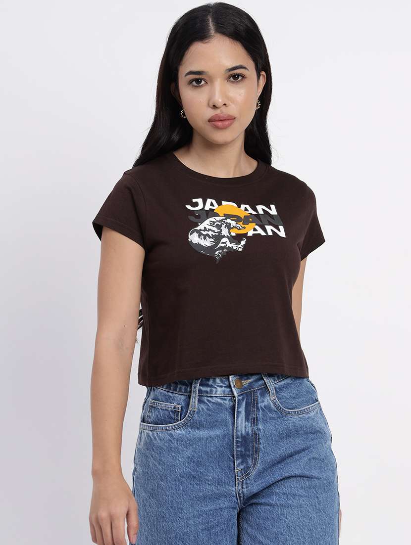 women printed short sleeves crop t-shirt