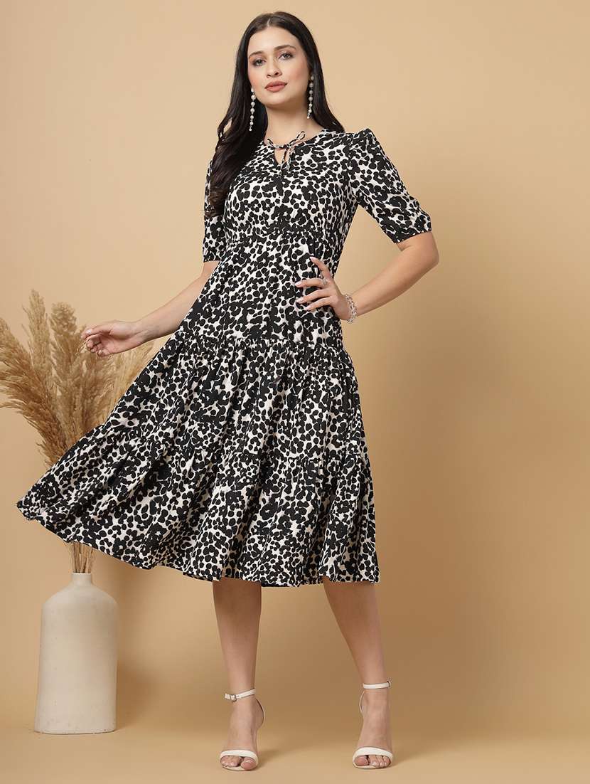 black polyester fit & flare dress