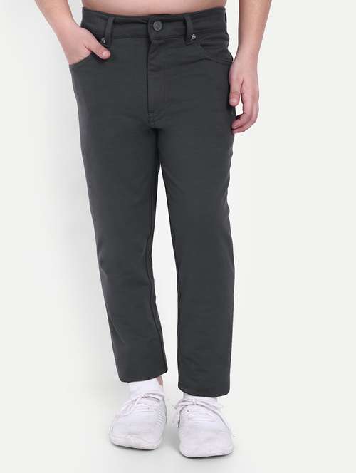 boys olive solid chinos trouser - 21710152 - Standard Image - 0