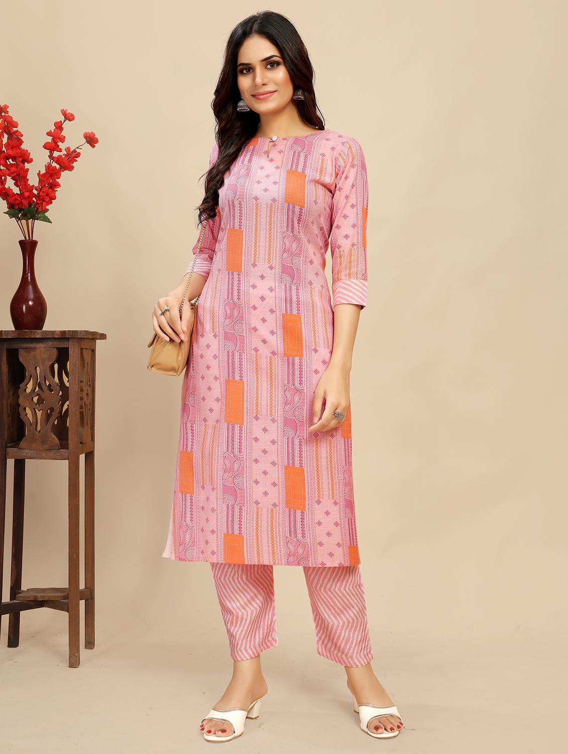 women printed three quarter sleeve straight kurta