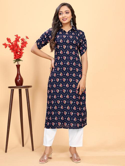 women printed three quarter sleeve straight kurta - 21710287 - Standard Image - 0