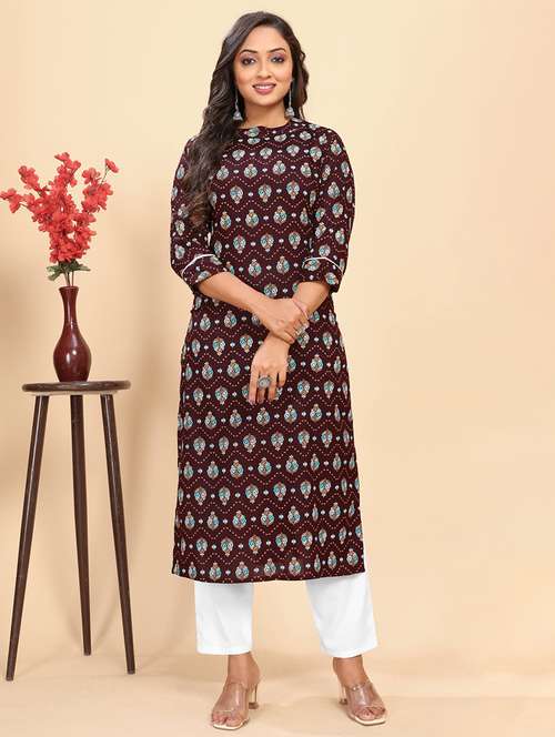 women printed three quarter sleeve straight kurta - 21710288 - Standard Image - 0