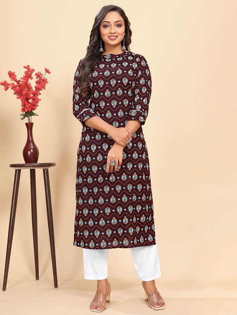 women printed three quarter sleeve straight kurta - 21710288 - Zoom Image - 0