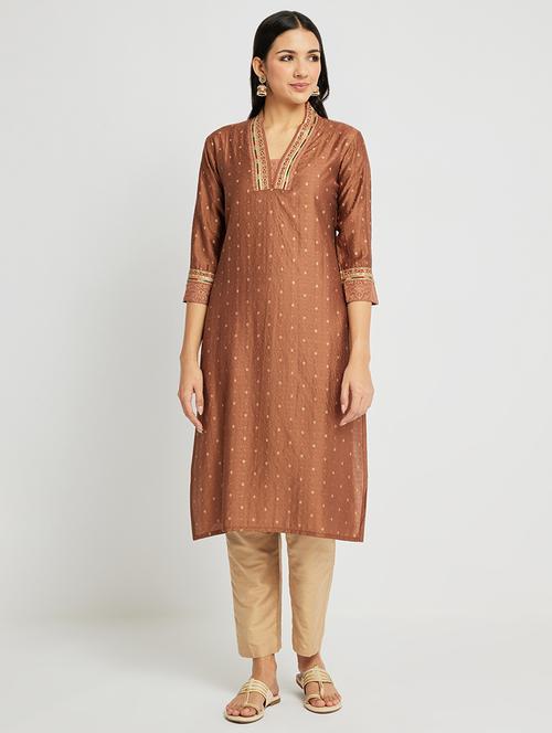 women printed three quarter sleeve straight kurta - 21710390 - Standard Image - 0