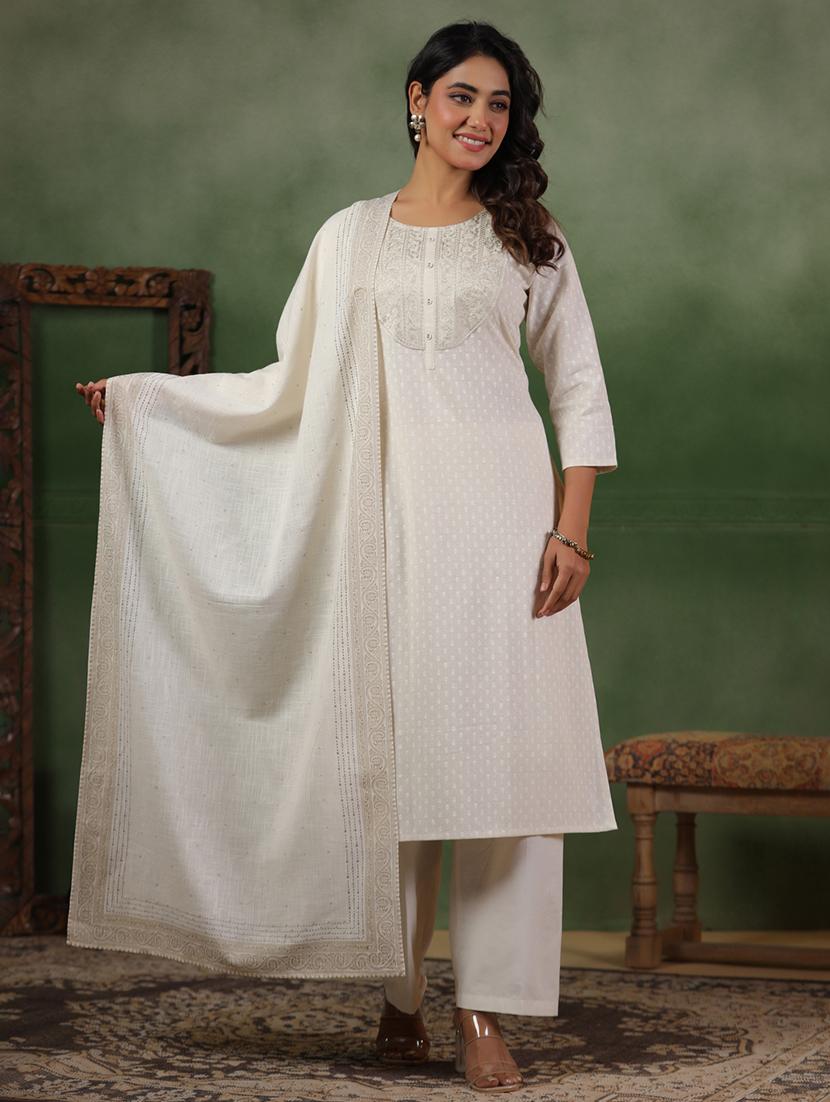 women three quarter sleeve kurta pant with dupatta set - 21710417 -  Zoom Image - 0