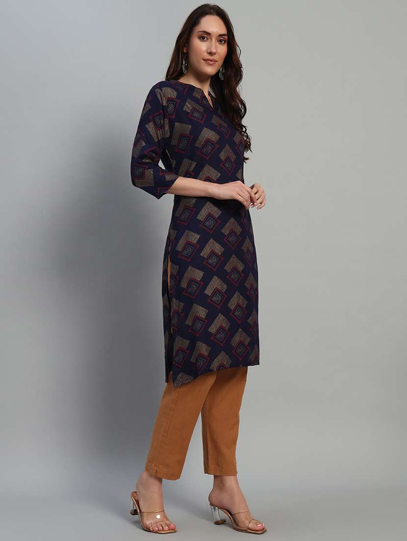 women printed three quarter sleeve straight kurta - 21710529 -  Standard Image - 2